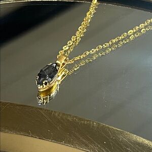Smokey Black Glass Rhinestone Pendant Necklace